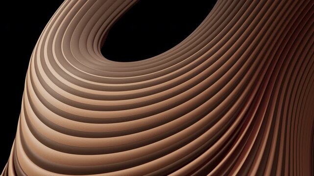 A 3D animation with smoothly curving two-colored lines that ultimately form an ornament, filling the entire screen and creating the effect of wave-like movement and depth. Alpha Channel.