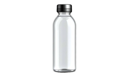 Simple, clear water bottle with a dark lid on a black background