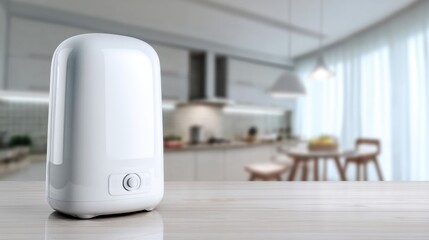 Modern Bottle Sterilizer on a Glossy Surface in a Contemporary Kitchen With a Blurred Background