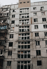 November 22, 2025, Dnipro, Ukraine. The aftermath of a Russian attack drone attack on a residential building.