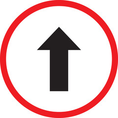 Red and black arrow sign indicating go straight ahead