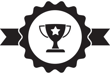 First place winner award ribbon badge with trophy