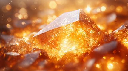 Glowing orange crystal cluster radiating light in warm cinematic close-up
