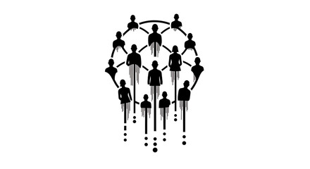 A network of interconnected people in black silhouette with dripping effect on white background