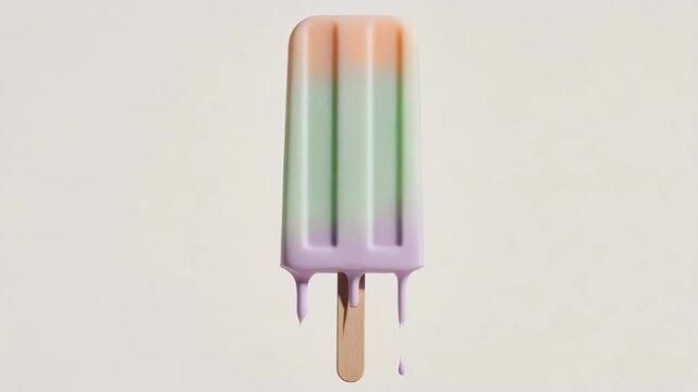 A colorful popsicle with an ombre effect, melting, on a plain background