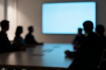 Generative AI enhancing blurred business meeting presentations.