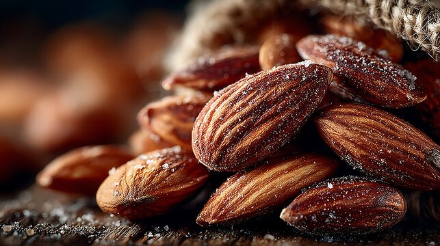 Raw almonds scattered on wooden surface images