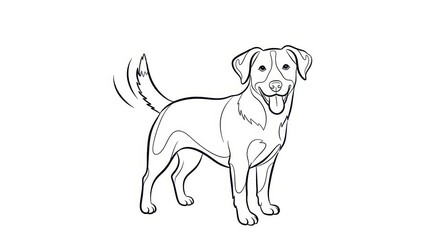 Happy dog line art illustration simple vector outline drawing of a pet animal isolated on white background
