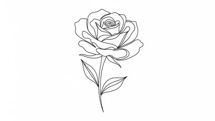 Elegant rose flower line art illustration minimalist vector drawing for tattoo design isolated on white background
