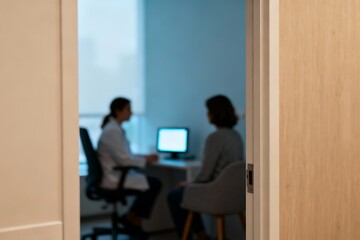 Generative AI: Healthcare professional patient blurred interaction.