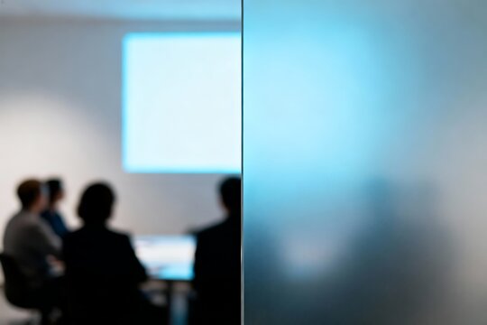 Generative AI innovative business meeting behind frosted glass.