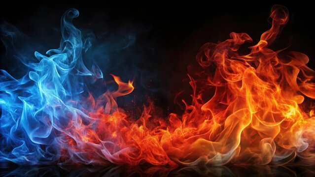 Fiery flames dance on a black canvas with red and blue hues dancing in perfect harmony , Blue Flames, Fire