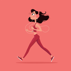 Active Woman Jogging in Headphones — Fitness Running Illustration