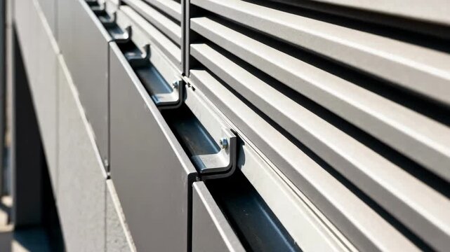 Medium shot capturing the precise alignment of drained rain screen components with integrated channels to direct moisture away from the structure