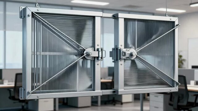 Hybrid ventilation vanes combining fixed and movable components to balance airflow efficiency with environmental protection in workplace settings.