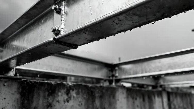 Closeup of galvanized steel beams outdoors showcasing corrosion resistance and longterm strength against harsh weather conditions.