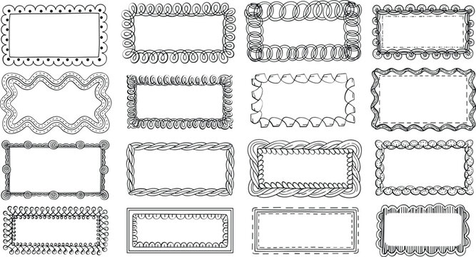 Hand-drawn decorative frames and borders design set