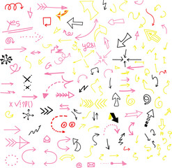 Hand drawn arrows and doodles on white background vector illustration.