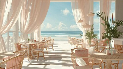 Coastal restaurant scene offering a breezy beachside dining experience with ocean views and a relaxing, upscale atmosphere for vacation getaway