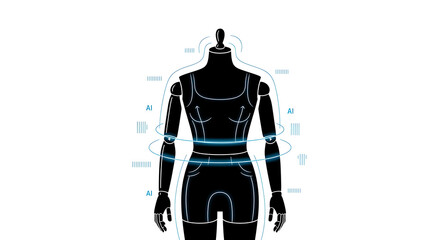 Ai body scan on mannequin with blue lines and ai labels on white background for technology concept ai generated