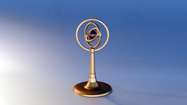 A stylized representation of a gyroscope or a similar nested gimbal mechanism, rendered in a modern, possibly futuristic, 3D style.