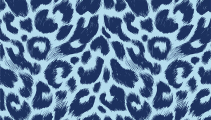 Seamless blue leopard pattern featuring bold, hand-drawn animal spots on a light background. Stylish wild texture ideal for fashion, textiles, wallpaper, packaging, and modern graphic design pro