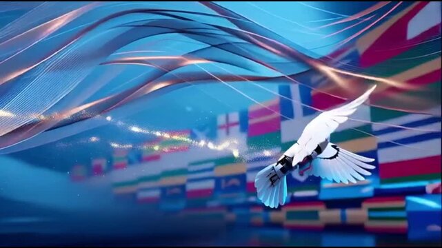 Bright abstract vector illustration of an eagle and stars with light motion design and glowing rainbow energy pattern