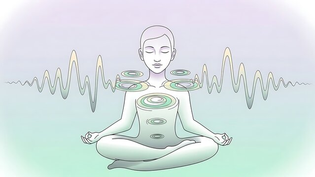 Meditating Person with Energy Waves - A Visual Representation of Inner Peace and Mindfulness.