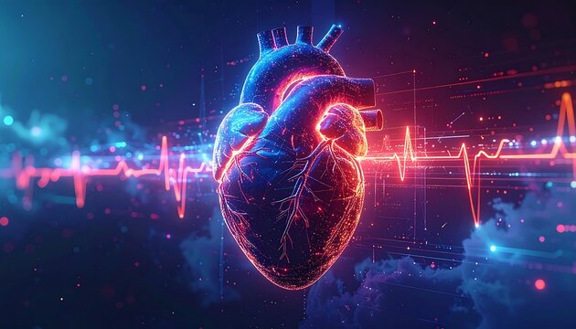 Human Heart with ECG Waveform - A Medical Visualization.