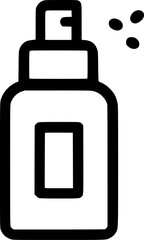 An outline icon representing a spray bottle dispensing liquid droplets, symbolizing cosmetics, fragrance, or cleaning product.