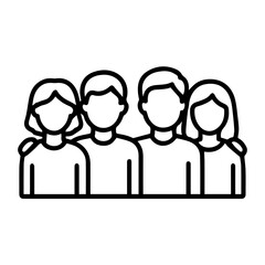 group of friends vector line icon on a white background Vector line icon on a white background
