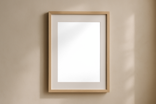 Minimalist frame mockup on beige wall, transparent design