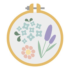 お花の刺繍がされた刺繍枠のイラスト素材