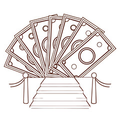 Fan of Money Bills with VIP Staircase and Ropes as Financial Reward Symbol
