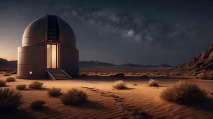 Desert Observatory Under Milky Way Night Sky