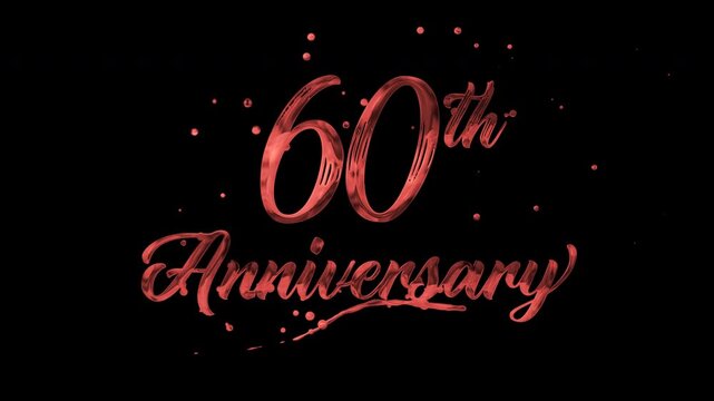 60th anniversary text animation in red metallic effect. suitable for celebrating special occasions, invitations, anniversary cards and social media. Includes alpha channel for any background.