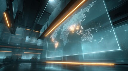 Global Network Tech: World Map Data Visualization Stock Photo, Technology