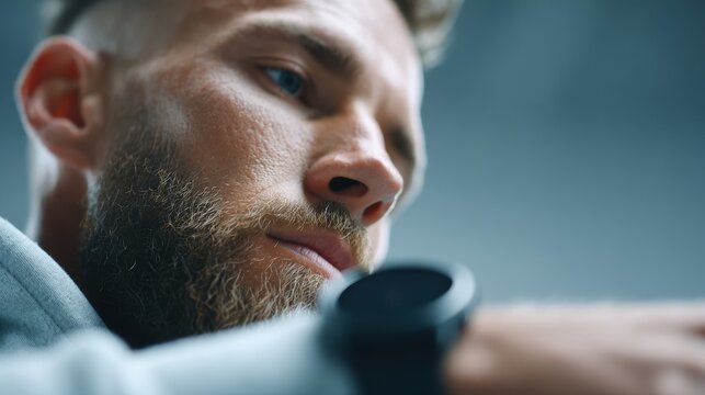Man Fitness Tracker. Close-up of Athlete Checking Smartwatch Data