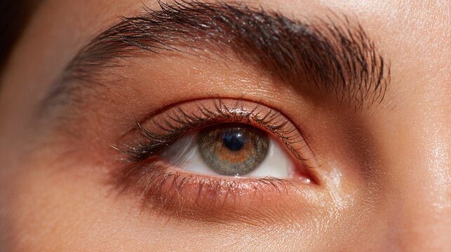 Close-up of Human Eye with Brown Iris and Eyelashes in Natural Lighting - Powered by Adobe