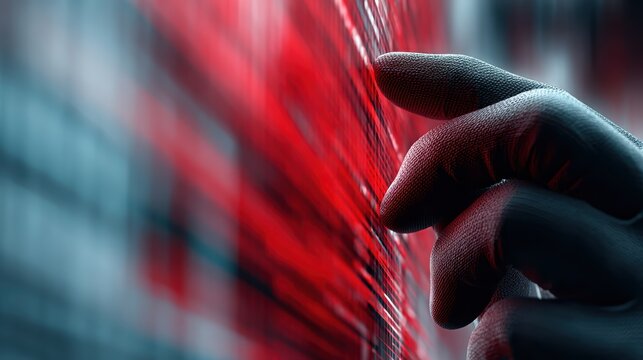 Red Tech Abstract: Data Stream & Cyber Security Stock Photo, Technology