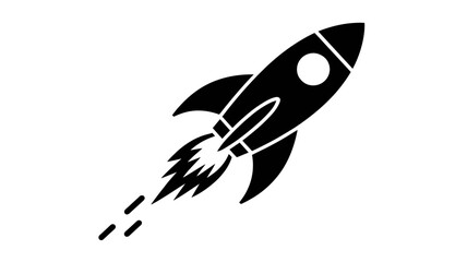 A simple black silhouette of a rocket