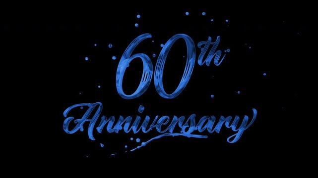 60th anniversary text animation in blue metallic effect. suitable for celebrating special occasions, invitations, anniversary cards and social media. Includes alpha channel for any background.