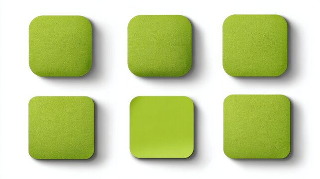 Square Green Adhesive Paper Sticker Labels Arranged Neatly on a White Background for Organization and Crafting Purposes