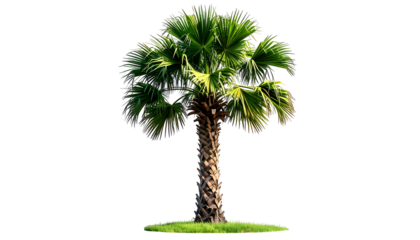 A full, detailed view of a palm tree isolated against a plain black background