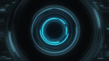 Futuristic digital display background showcasing an abstract technology interface with glowing blue concentric circles, symbolizing data processing and innovation and advanced cybernetic systems - Powered by Adobe