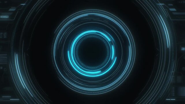 Futuristic digital display background showcasing an abstract technology interface with glowing blue concentric circles, symbolizing data processing and innovation and advanced cybernetic systems - Powered by Adobe