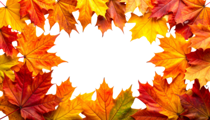 Colorful autumn leaves forming a border around a black, central void