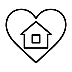 Heart with a house inside vector line icon on a white background Vector line icon on a white background