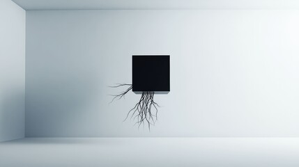 The "black box" of AI, a featureless, matte black cube levitating in a white room, with complex, unintelligible data streams flowing into it and a single, simple stream of light exiting it.
