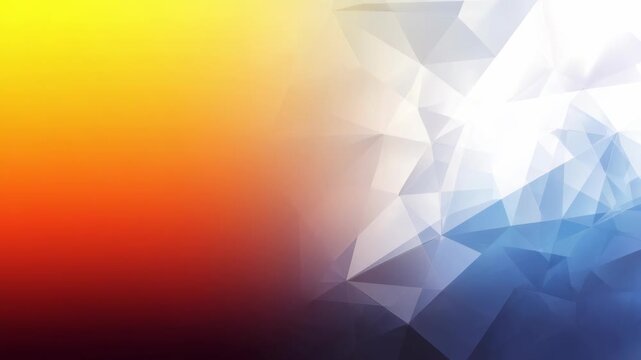 Vibrant abstract polygonal background with a dynamic gradient blending warm orange, red, and cool blue tones. Modern geometric shapes create a trendy and visually engaging digital texture